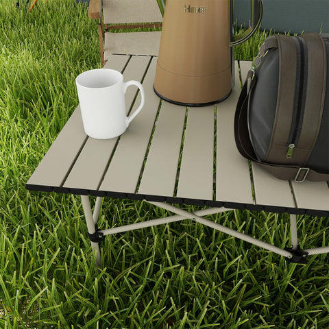 Rootz Khaki Camping Table - Folding Table - Portable Picnic Table - Powder-Coated Aluminum - 95cm x 55cm for Easy Dining and Durability