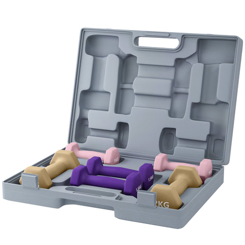 Rootz 6 Set Dumbbell - Steel Weights - Home Workout Benefits - 13x6x6cm to 16x7.5x6cm - Purple and Brown