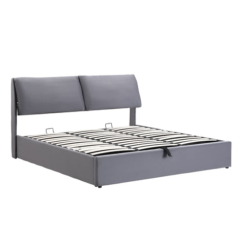 Rootz Upholstered Bed with Storage - Hydraulic Bed Box - Velvet Frame - Extra Storage & Comfort - 210cm x 180cm x 102cm