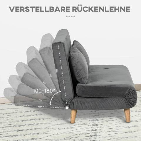 Rootz Velvet Sofa Bed Chair - Sleeper Chair - Recliner - Breathable Fabric - 130cm x 78cm x 79cm - Gray