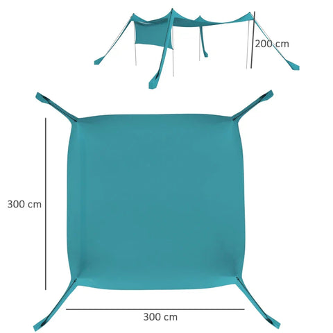 Rootz Luifels - Waterdicht - Verstelbaar Lichtgewicht - Opvouwbare luifel - Stalen steunen - Zijpaneel - Grondpinnen - Draagtas - Polyester - Hemelsblauw - 300L x 300B x 200H cm