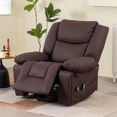 Rootz Power Massage Chair - Recliner - Heated Armchair - 8-Point Massage - Brown PU Leather - 85L x 75W x 103H cm