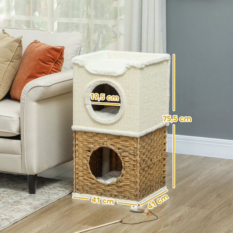Rootz Cat Tree Tower - Scratch Bin - Cat Condo - Promotes Claw Health - 41cm x 41cm x 75.5cm - Cream White