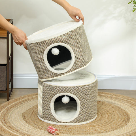 Rootz Cat Tower 3 Tier - Cat House - Condo - Plush Comfort - Ø40 x 56H cm - Brown