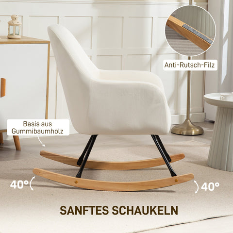 Rootz Rocking Chair - Recliner Chair - Velvet Accent Chair - Maximum Comfort - 68cm x 85cm x 89cm - Cream White