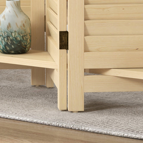 Rootz Interior Screen Room Divider - Partition - Space Separator - 3 Shelves - Paulownia Wood - 160L x 170H cm