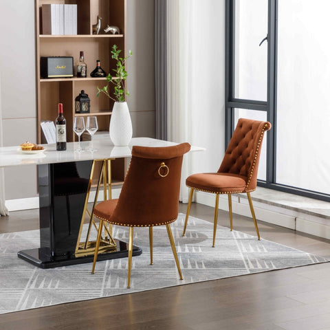 Rootz Set of 2 Velvet Chairs - Comfortable Armchair - Elegant Seating - Ergonomic Comfort - Gold Metal Legs - 43.9cm x 62cm x 87.5cm