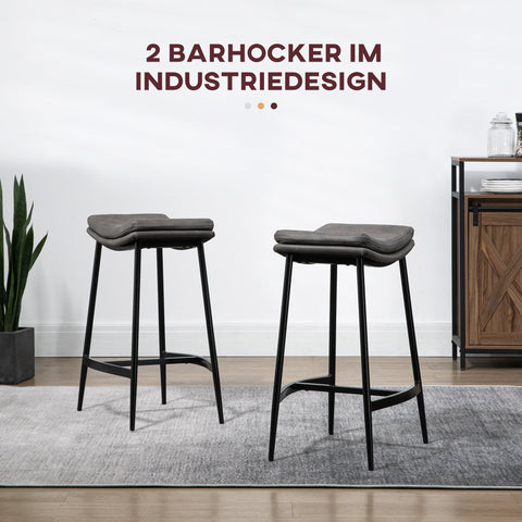 Rootz Set of 2 Bar Stools - Breakfast Bar Chairs - Counter Stools - Padded Comfort Seats - Industrial Style, 120kg Capacity, 48.5x38.5x68.5cm, Grey