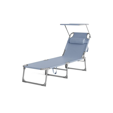 Rootz Opvouwbare ligstoel - Blauwe ligstoel - Stalen frame - Synthetische vezelstof - Draagbare strandstoel - Lichtgewicht - Compact opvouwbaar - 71 cm x 200 cm x 38 cm