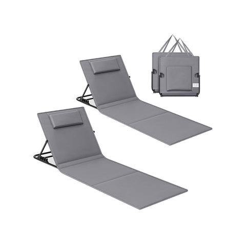 Rootz Beach Lounger Set - Outdoor Recliners - Folding Chairs - Galvanized Steel - Oxford Cloth - 158cm x 55cm - Slate Gray