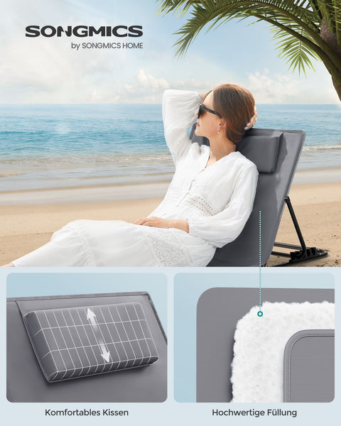 Rootz Beach Lounger Set - Outdoor Recliners - Folding Chairs - Galvanized Steel - Oxford Cloth - 158cm x 55cm - Slate Gray