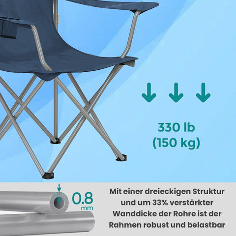 Rootz 2 Piece Set Camping Chair - Fishing Chair - Portable Seats - Supports Up to 150kg - 54cm x 86cm x 97cm