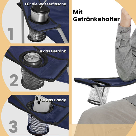 Rootz 2 Piece Camping Chair Set - Folding Chair - Outdoor Chairs - 600D Oxford Fabric - 84cm x 52cm x 81cm - Armrests & Beverage Holder