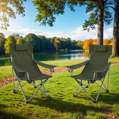 Rootz Foldable Camping Chair - Folding Chair with Armrests - Headrest - Lightweight Design 81cm x 70cm x 91cm