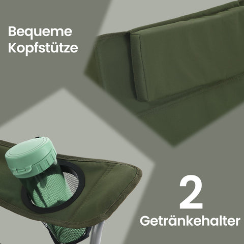 Rootz Foldable Camping Chair - Folding Chair with Armrests - Headrest - Lightweight Design 81cm x 70cm x 91cm