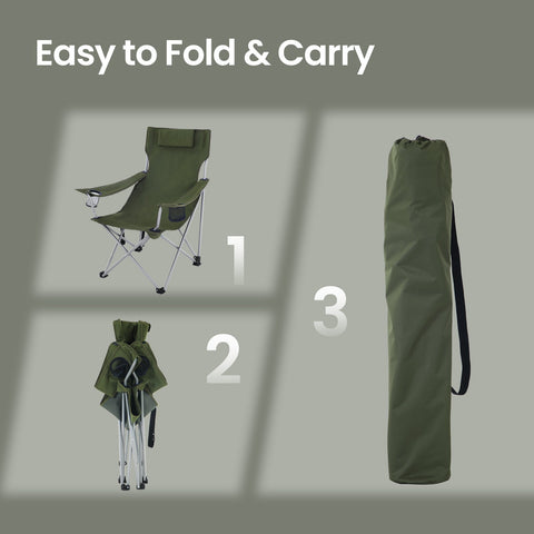 Rootz Foldable Camping Chair - Folding Chair with Armrests - Headrest - Lightweight Design 81cm x 70cm x 91cm