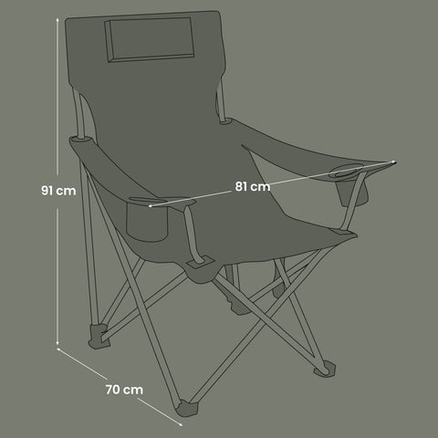 Rootz Foldable Camping Chair - Folding Chair with Armrests - Headrest - Lightweight Design 81cm x 70cm x 91cm