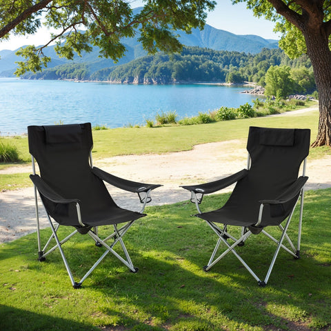 Rootz Foldable Camping Chair - Folding Chair with Armrests - Outdoor Picnic Chair - Headrest Comfort - 81cm x 70cm x 91cm