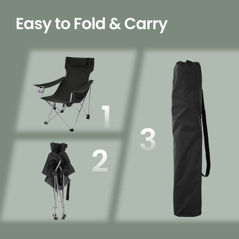 Rootz Foldable Camping Chair - Folding Chair with Armrests - Outdoor Picnic Chair - Headrest Comfort - 81cm x 70cm x 91cm