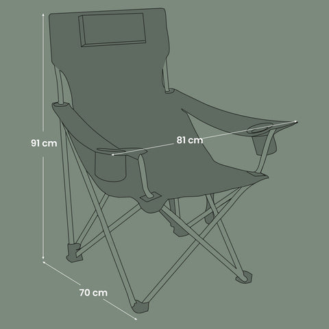 Rootz Foldable Camping Chair - Folding Chair with Armrests - Outdoor Picnic Chair - Headrest Comfort - 81cm x 70cm x 91cm