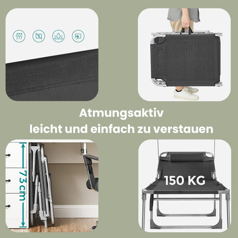 Rootz Sun Lounger - Foldable Deck Chair - Outdoor Recliner - No Assembly Needed - 53 x 193 x 29.5 cm