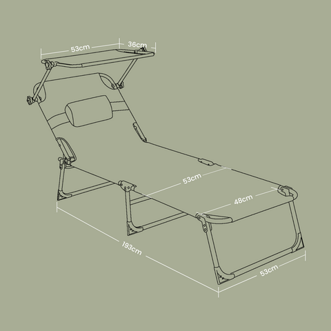 Rootz Sun Lounger - Foldable Deck Chair - Outdoor Recliner - No Assembly Needed - 53 x 193 x 29.5 cm