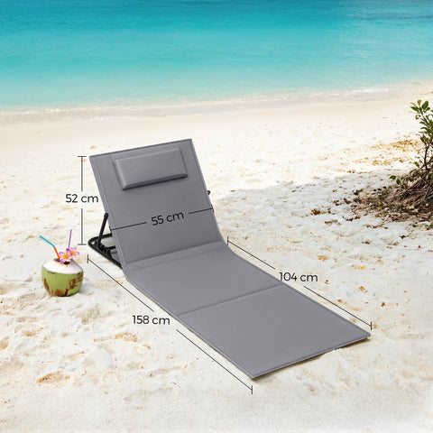 Rootz 2 Piece Set Beach Chair - Camping Chair - Sun Lounger - Durable - Galvanized Steel, Oxford Fabric - 158cm x 55cm Foldable 57cm x 7cm x 56cm