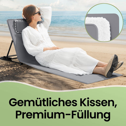 Rootz 2 Piece Set Beach Chair - Camping Chair - Sun Lounger - Durable - Galvanized Steel, Oxford Fabric - 158cm x 55cm Foldable 57cm x 7cm x 56cm