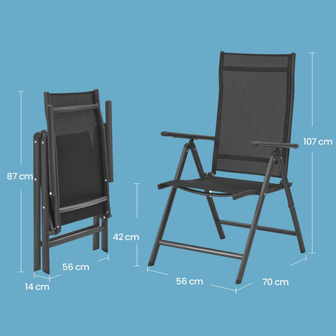 Rootz 2 Piece Garden Chair Set - Folding Chair - Outdoor Seating - 150kg Capacity - 70x56x107cm - Durable Metal Frame