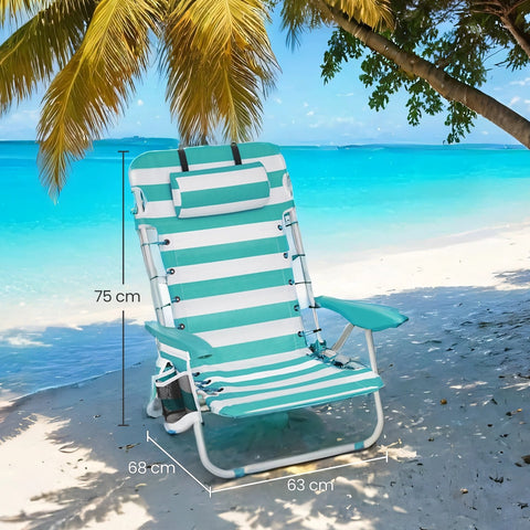 Rootz Beach Chair - Camping Chair - Foldable Chair - High Back Comfort - 68cm x 63cm x 75cm