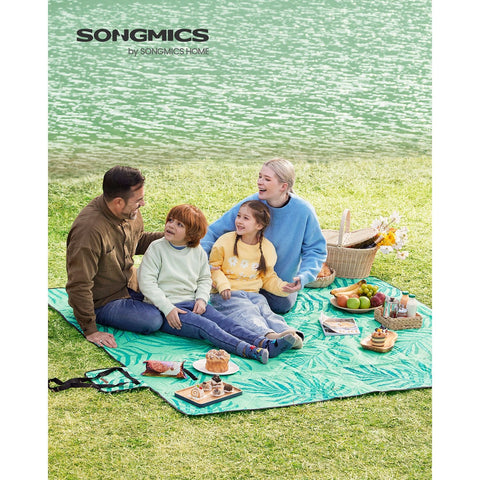 Rootz Picnic Blanket - Outdoor Mat - Portable Beach Blanket - Waterproof - Lightweight - Easy to Clean - 200cm x 200cm - Green with Tropical Fern