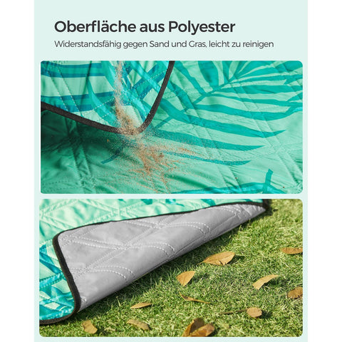 Rootz Picnic Blanket - Outdoor Mat - Portable Beach Blanket - Waterproof - Lightweight - Easy to Clean - 200cm x 200cm - Green with Tropical Fern