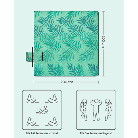 Rootz Picnic Blanket - Outdoor Mat - Portable Beach Blanket - Waterproof - Lightweight - Easy to Clean - 200cm x 200cm - Green with Tropical Fern
