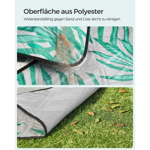 Rootz Picnic Blanket - Outdoor Mat - Beach Rug - Waterproof - Lightweight - Portable - 200cm x 200cm - Gray with Tropical Fern