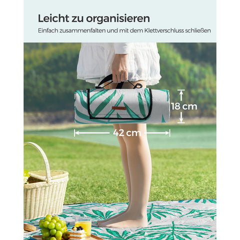 Rootz Picnic Blanket - Outdoor Mat - Beach Rug - Waterproof - Lightweight - Portable - 200cm x 200cm - Gray with Tropical Fern