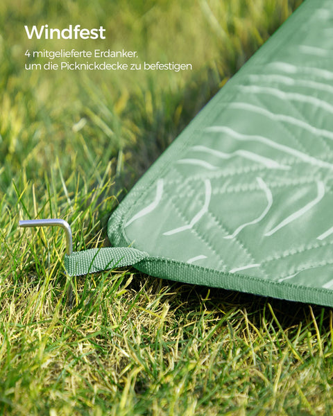 Rootz Picknickkleed - Buitenmat - Strandkleed - Waterdicht - Lichtgewicht - Draagbaar - Mintgroen met Tropische Varen - 300cm x 200cm - 42cm x 19cm x 19cm