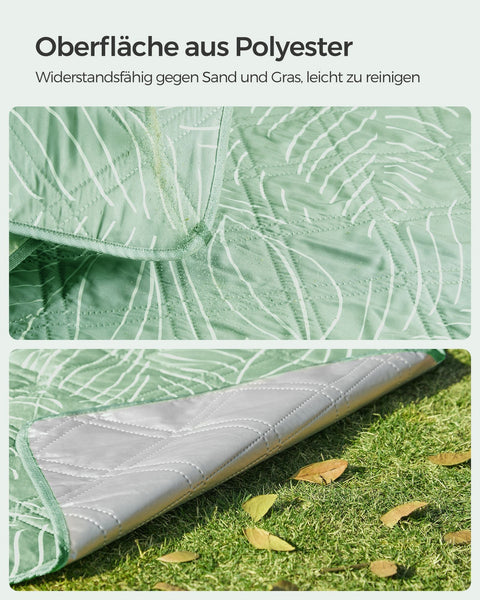 Rootz Picknickkleed - Buitenmat - Strandkleed - Waterdicht - Lichtgewicht - Draagbaar - Mintgroen met Tropische Varen - 300cm x 200cm - 42cm x 19cm x 19cm