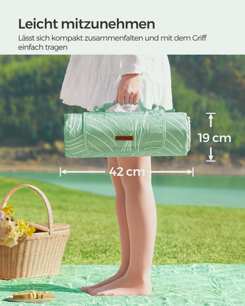 Rootz Picknickkleed - Buitenmat - Strandkleed - Waterdicht - Lichtgewicht - Draagbaar - Mintgroen met Tropische Varen - 300cm x 200cm - 42cm x 19cm x 19cm