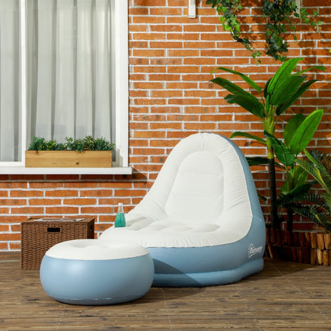 Rootz Inflatable Chair Set - Air Chair - Outdoor Lounger - Ergonomic Design - Durable Plastic - Convenient Cup Holder - 125cm x 100cm x 87cm - White + Blue