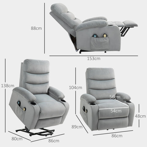 Rootz Electric Massaging & Heating Armchair - Velvet Recliner - Relax Chair - 8 Points & Lumbar Heating - 86x89x104 cm