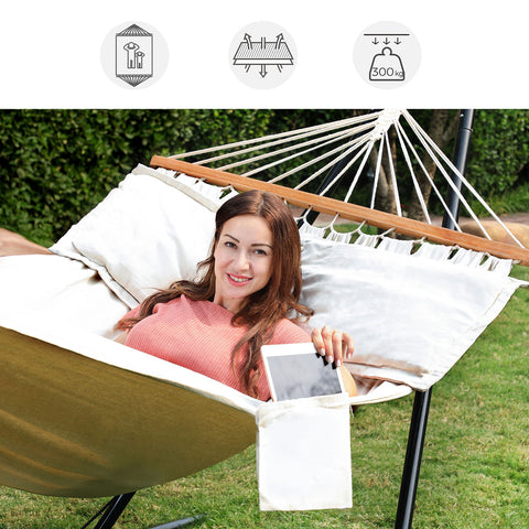 Rootz Hammock Set - Floating Bed - Outdoor Swing - Durable Cotton Blend - 210cm x 150cm Lying Surface - 300kg Capacity - Relaxation Redefined