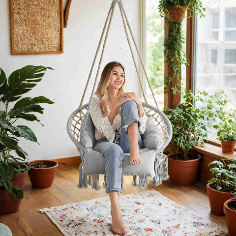 Rootz Hanging Chair - Swing Chair - Resilient Seat - Supports 120kg Weight - 113cm x 76cm x 57cm - Steel & Polyester