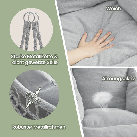 Rootz Hanging Chair - Swing Chair - Resilient Seat - Supports 120kg Weight - 113cm x 76cm x 57cm - Steel & Polyester