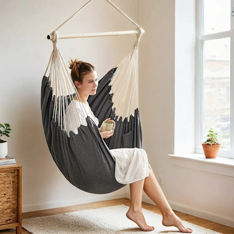 Rootz Hanging Chair Swing - Hanging Swing - Hanging Seat - Grey, Comfort with 2 Pillows - 150 x 128 cm Perfect for Relaxation