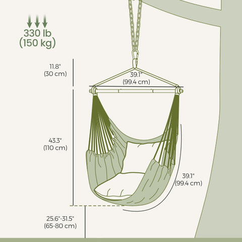 Rootz Hanging Chair Swing - Hanging Swing - Hanging Seat - Grey, Comfort with 2 Pillows - 150 x 128 cm Perfect for Relaxation