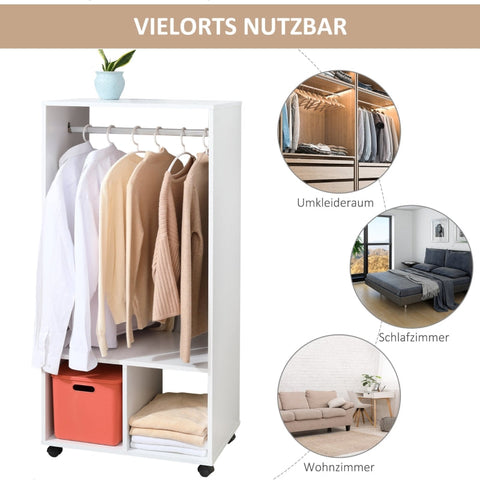 Rootz Mobile Wardrobe - Wardrobe Cabinet - Storage Organizer - Easy Mobility - Ample Storage - Durable Material - 60cm x 40cm x 128cm - White