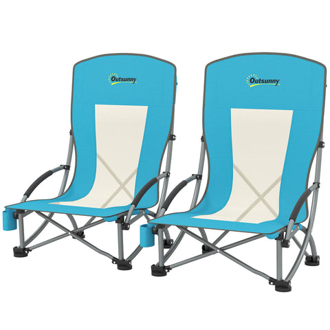 Rootz 2 Set Foldable Blue Camping Chairs - Beach Chairs - Portable Folding Seats - Supports up to 120kg - Oxford Fabric - 70cm x 58cm x 79cm