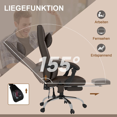 Rootz Ergonomic Office Chair - Massage Recliner - Desk Seating - Comfort & Style - 66cm x 67cm x 115-123cm - Brown