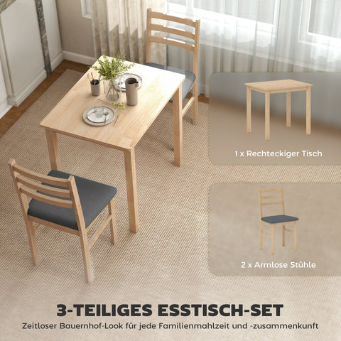 Rootz 3-Part Dining Table Set - Kitchen Table - Space-Saving Table Set - MDF & Foam - 60cm x 74.5cm - Brown & Grey
