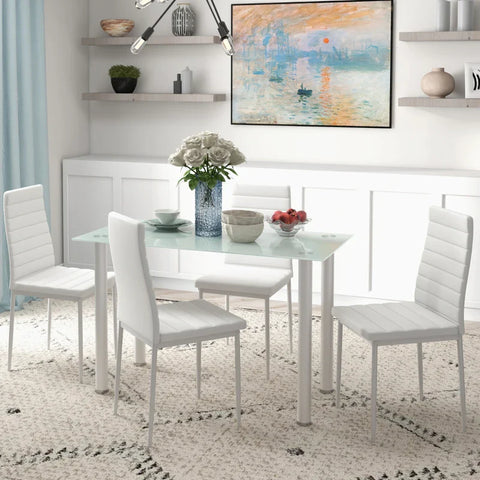 Rootz Dining Group - Dining Table With 4 Chairs - Modern Design - Glass Table - Faux Leather - White - 120cm x 60cm x 97cm